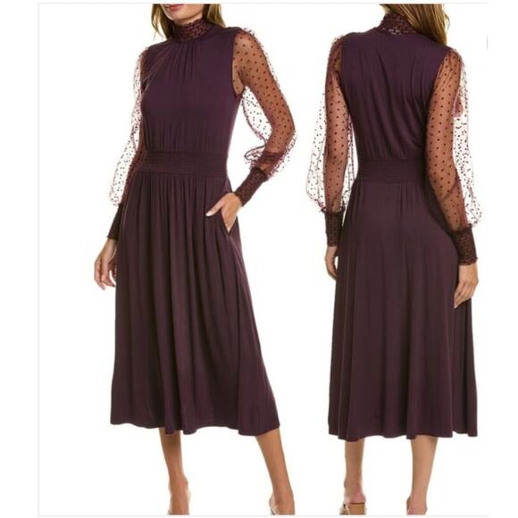 Boden Plum Tulle Sleeve Midi Dress in Fig Size 14 NWT - Picture 2 of 16